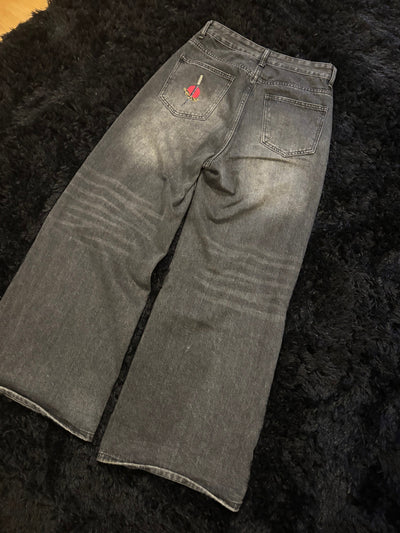 Baggy Black Embroidered Jeans