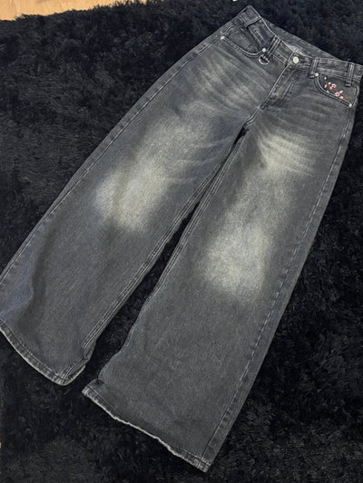 Baggy Black Embroidered Jeans